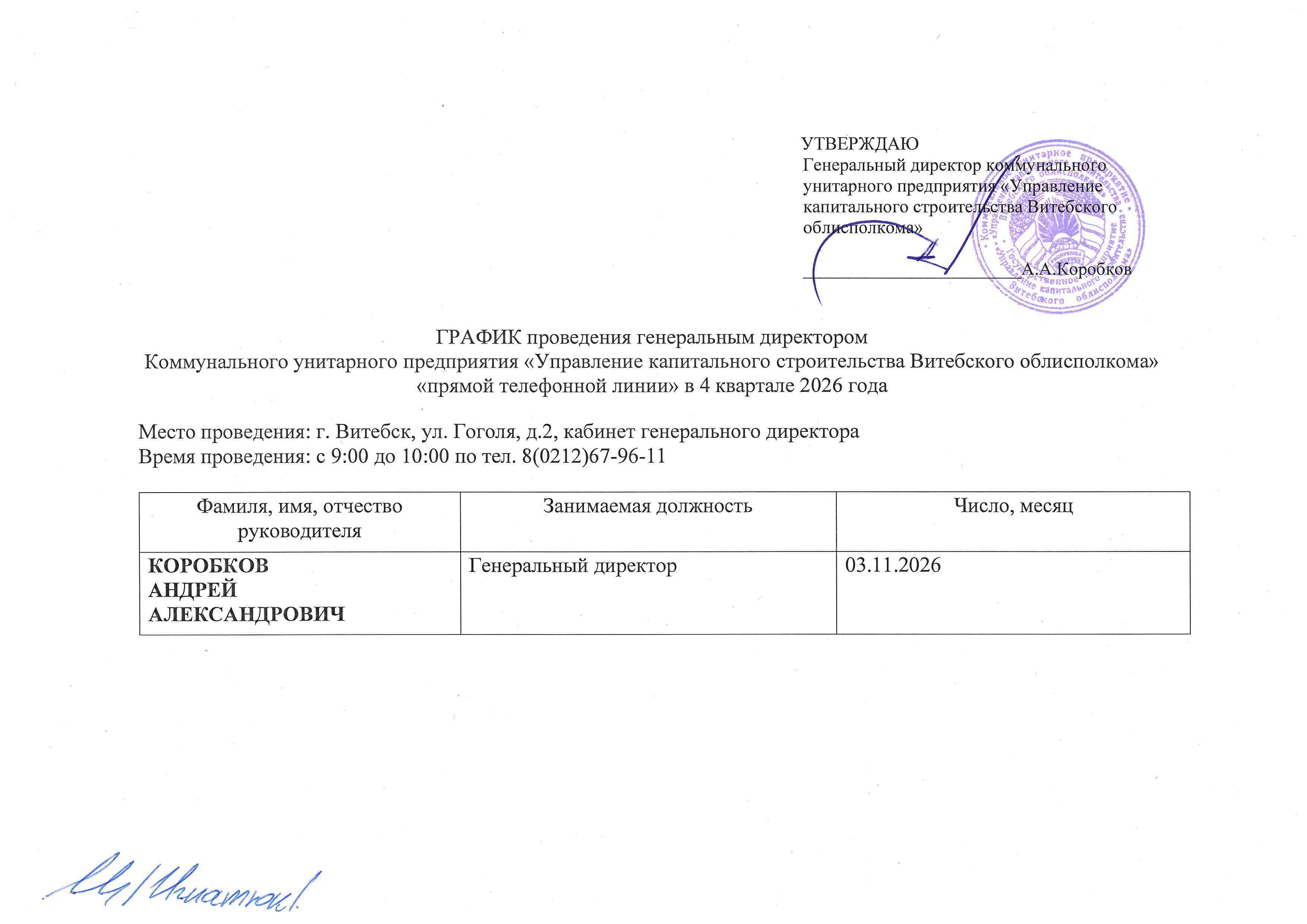 График прямой телефонной линии
